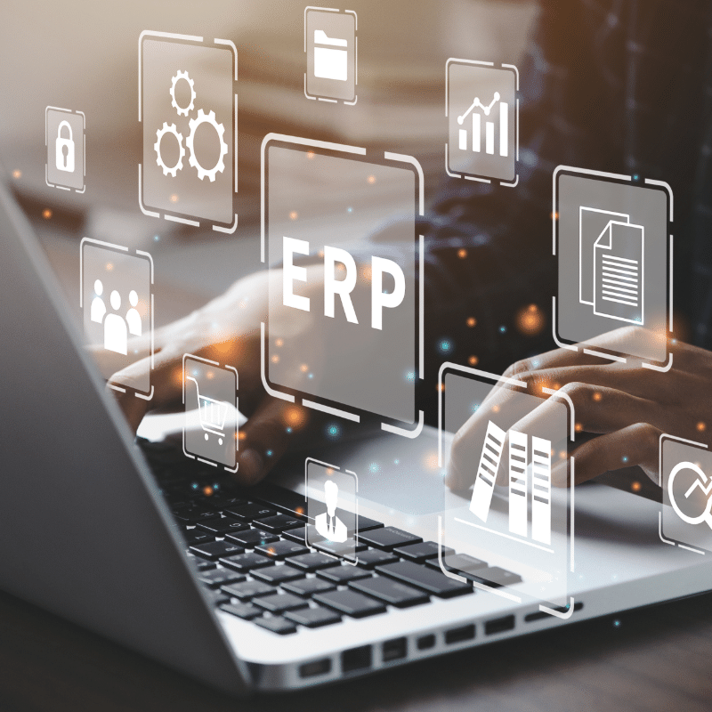 ERP technology image overlayed on laptop