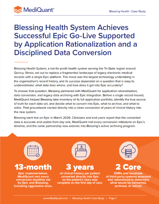 Blessing Health System Achieves Successful Epic Go-Live Supported by Application Rationalization and a Disciplined Data Conversion
